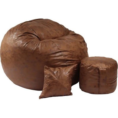 Pufrelax Комплект, Барбарон с табуретка за крака и декоративна възглавница, 700л. King Size, Iced Coffee, Перящ се калъф, Трансформира се в легло, Пълнеж с микс от мемори пяна и дунапрен, Гама Premium