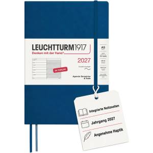 Leuchtturm1917 weekly calendar 2027 medium (A5) with notebook, lined - appointment planner French, indigo, softcover, January-December 2027, weekly overview on the left + note page on the right - 400393 (400393)