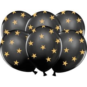 PartyDeco Черен балон със златни звезди