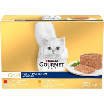 Gourmet Gold пастет асорти за котки - говеждо, риба тон, черен дроб, пуйка 2 x