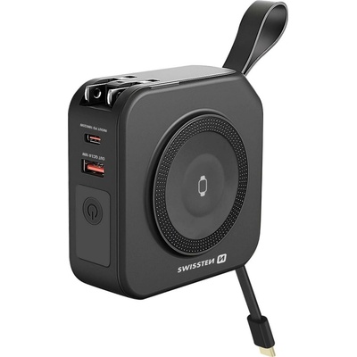 Swissten power bank ALL-IN-ONE PRO s výměnnými vidlicemi (USA, EU, UK) 10000 mAh 20W černá 22013978