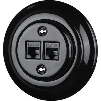Image 1 of Reblig - Порцеланова ретро Ethernet розетка с рамка, 2x CAT. 5E, черна (RG0213)