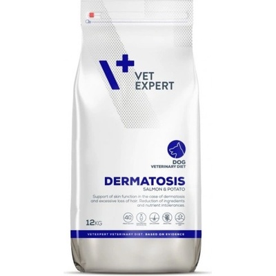 VetExpert Veterinary Diet Dermatosis Salmon Potato dog - суха храна за кучета с дерматологични проблеми, нежелани реакции към храни със симптоми от стомашно-чревния тракт, хранителни алергии и като елиминираща диета, 12 кг, Vet Expert - Полша