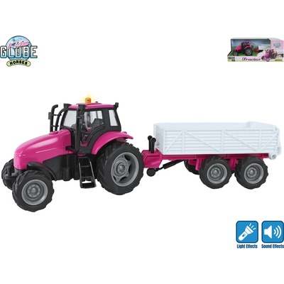 Kids Globe Horses traktor s vlečkou 25 cm na setrvačník se světlem a zvukem