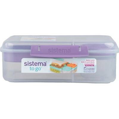 Sistema Dělený svačinový box To Go Bento Lunch s nádobou na jogurt a 2 tácky 1,65 l, fialová