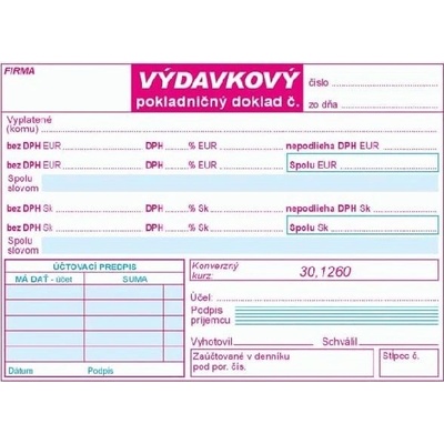 Igaz 170 Výdavkový pokladničný doklad 2xDPH dvojfarebný