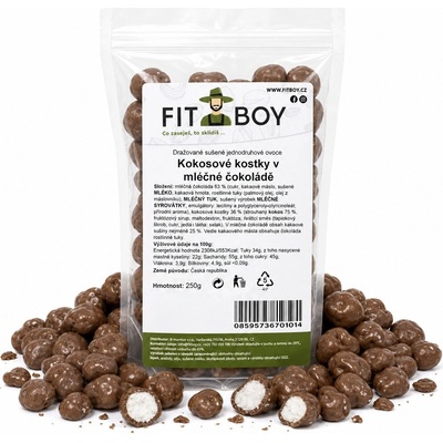 FITBOY Kokosové kostky v mléčné čokoládě 250 g