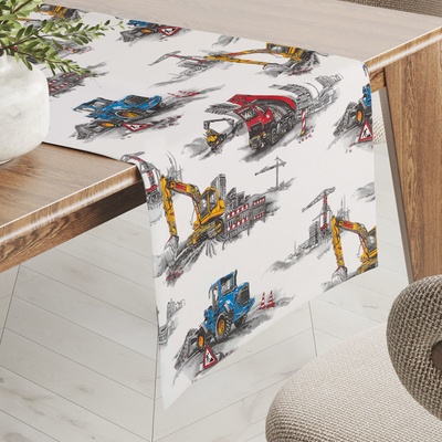 Biante bavlna behúň Sandra SA-578 Nákladiaky a bagre na bielom 20x120 cm