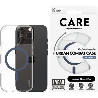 Panzer Калъф CARE - Urban Combat Blue MagSafe, iPhone 16 Pro, прозрачен (5715685004322)