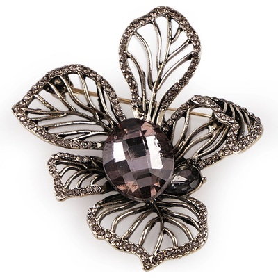 Stoklasa brož s broušenými kamínky a kamenem 1 antracit stříbrná tmavá