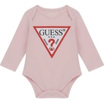 Guess Розово боди с дълъг ръкав за новородено момиче с червено лого Guess