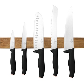Berlinger Haus BH-2942 Black Rose Collection Комплект ножове от 6 части с магнитна кука от акациево дърво - Черно, розово злато (BH-2942)