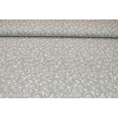 MADE IN ITALY Dekorační látka bílé listí Bílá Šířka 140 cm