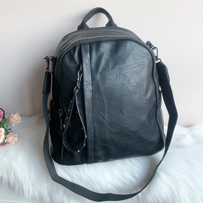 Черна кожена чанта/раница Модел-2401