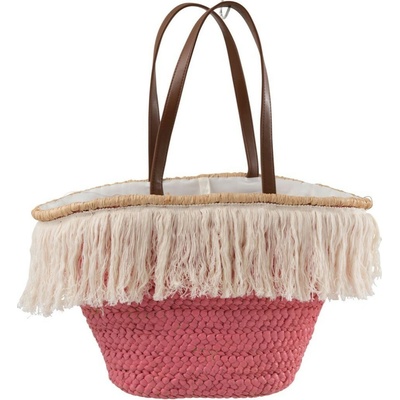 Ružová plážová taška / košík s strapcami Beach Tassel 48x18x30cm J-Line by Jolipa
