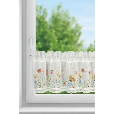 Takoy Vitrážová záclona NATI z etamínu zdobená potlačou kvetov a čipkou 150 x 30 cm-HF-468473 | 150 x 30 cm