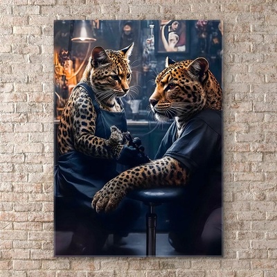 Art gift Стъклено арт пано с леопарди в tattoo студио