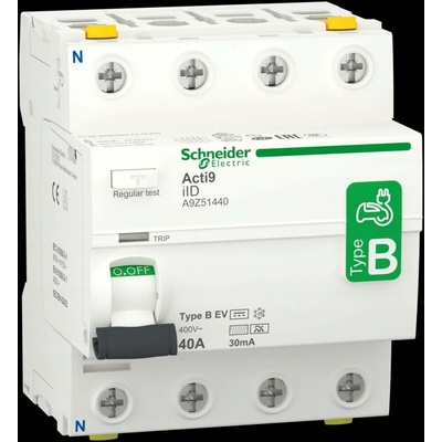 Schneider proudový chránič 4P 40A 0,03A typ B-EV 40A A9Z51440