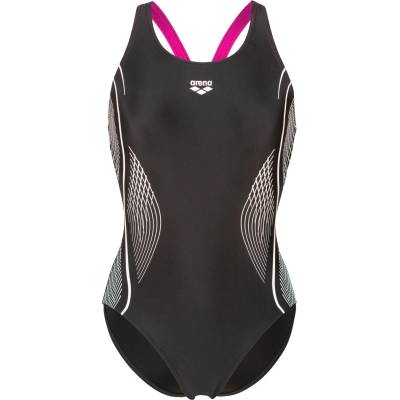 arena Дамски бански костюм Arena Women's Grid Swimsuit V Back Graphic Swimsuit - Black / Very Fuchsia - размер 42 (EU) (150-5856-0115)