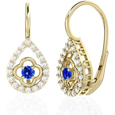 Couple visací náušnice Amanda žluté zlato s modrými zirkony 6630371-0-0-2