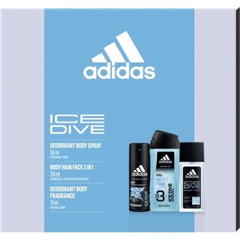 Adidas Ice Dive deodorant sklo 75 ml + sprchový gel 250 ml + deospray 150 ml dárková sada