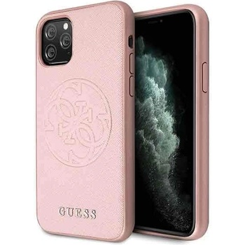 GUESS Saffiano 4G Circle Logo Leather Hard Case - дизайнерски кожен кейс за iPhone 11 Pro (розово злато)