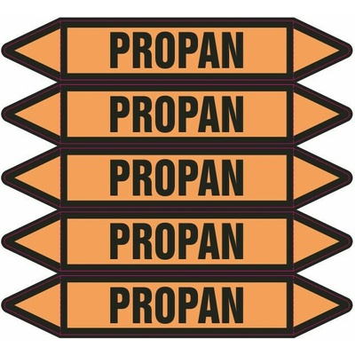 Grafiko | Propan - dle ČSN 13 0072 - Materiál fólie s ochrannou laminací, Rozměr aršík 5ks šipka 250x52mm