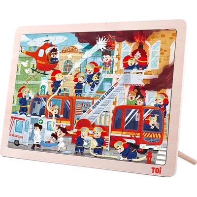 Toi World Детски дървен пъзел Toi World - Пожар в града, 100 части (TWTP047)