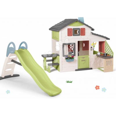 Smoby Set domček Priateľov a šmykľavka s vodotryskom Friends House Life s kuchynkou a elektronickým zvončekom