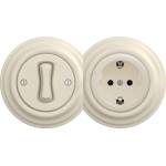 Kliklap - ретро еднополюсен ключ № 1 и SCHUKO розетка 230V с бежова рамка (KA0135E)
