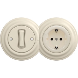 Kliklap - ретро еднополюсен ключ № 1 и SCHUKO розетка 230V с бежова рамка (KA0135E)