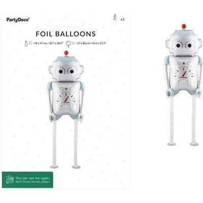 PartyDeco Balónek fóliový chodící robot stříbrný Party Deco