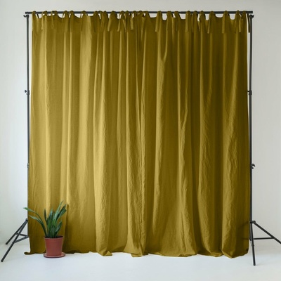 Okrovožltý/zelený ľanový záves 140x250 cm Moss Green – Linen Tales