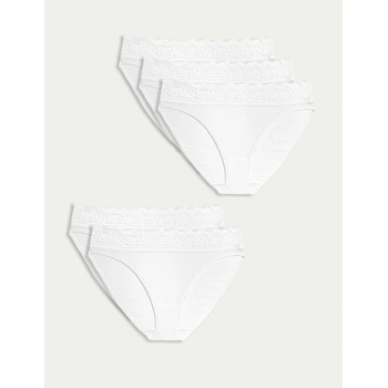 Marks & Spencer Памучни дантелени бикини с ликра, 5 пакета Marks & Spencer бяло Marks & Spencer | Byal | ЖЕНИ | 10