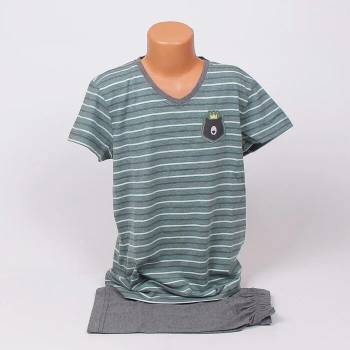 Image 1 of Детска памучна пижама в сиво и зелено с райе