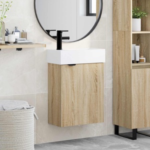 vidaXL Мивка за баня със смесител Дъб сонома 45, 5 x 22, 5 x 84 см (889427)