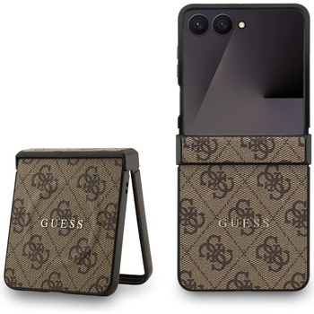 GUESS Дизайнерски кожен кейс с MagSafe за Samsung Galaxy Z Flip7 - Guess PU Leather 4G Colored Ring Magnetic Case (кафяв) (GUHMZF7P4MSEGCW)
