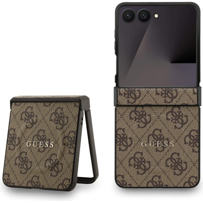 GUESS Дизайнерски кожен кейс с MagSafe за Samsung Galaxy Z Flip7 - Guess PU Leather 4G Colored Ring Magnetic Case (кафяв) (GUHMZF7P4MSEGCW)