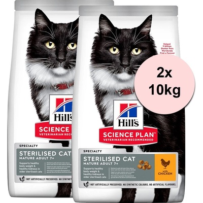 HILL'S Hill s Science Plan гранули за кастрирани стари котки с пиле 2 x 10 кг