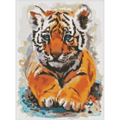 Ideyka Диамантен Гоблен с Рамка "Тигърче" - 30 x 40 см, Кръгли мъниста