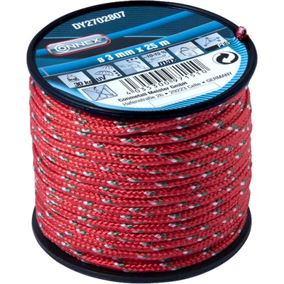 CONNEX PES pletené lano 16-pramenné, 3 mm × 25 m, červená/zelená/biela