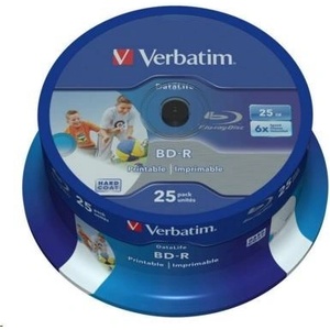 Verbatim BD-R SL Datalife HTL (25-пакет)Blu-Ray/Spindle/6x/25GB Wide Printable (43811)