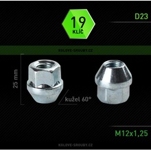 Matice na kola M12x1,25 kužel otevřená, klíč 19