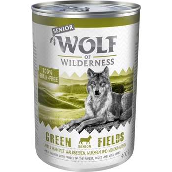 Wolf of Wilderness 6х400г Senior Green Fields Wolf Of Wilderness, консервирана храна за кучета - агнешко и пилешко