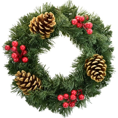 BerryHome Vianočný veniec zelený s bazou, 30 cm