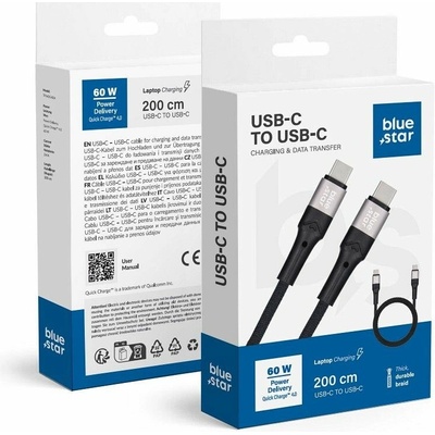 Blue Star TFK-DC-004 USB-C na USB-C 3A 60 W PD QC4.0 s opletením 2m černý