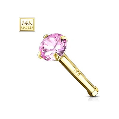Šperky4U zlatý piercing do nosu růžový zirkon ZL01126P-YG