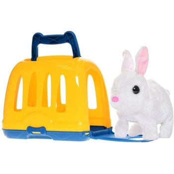 Mikro Плюшено зайче 17см на батерии със звук, скачащо с транспортна кутия