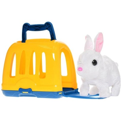 Mikro Плюшено зайче 17см на батерии със звук, скачащо с транспортна кутия