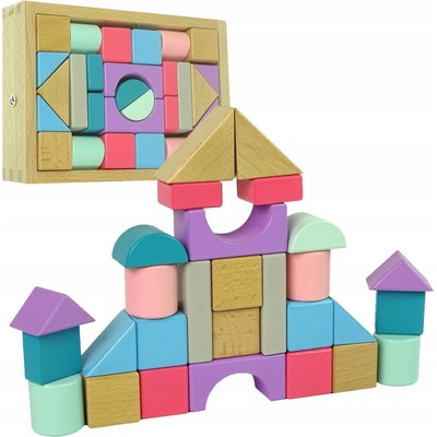 LEAN Toys Dřevěné pastelové kostky 28 ks Hrad